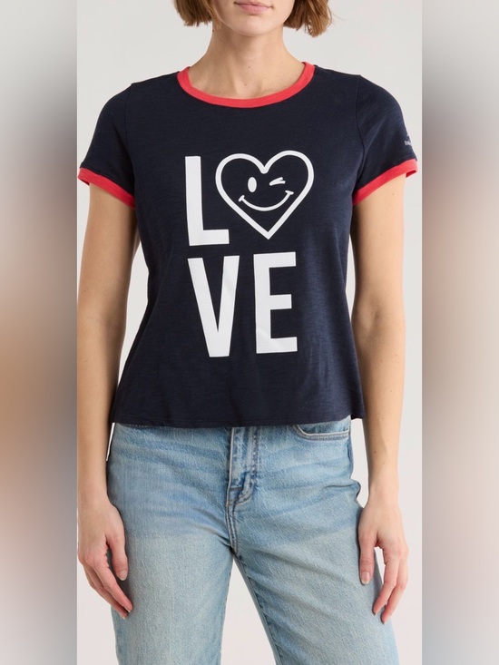 Tops - Cinq à Sept Love Smiley Heart Ringer Graphic T-Shirt